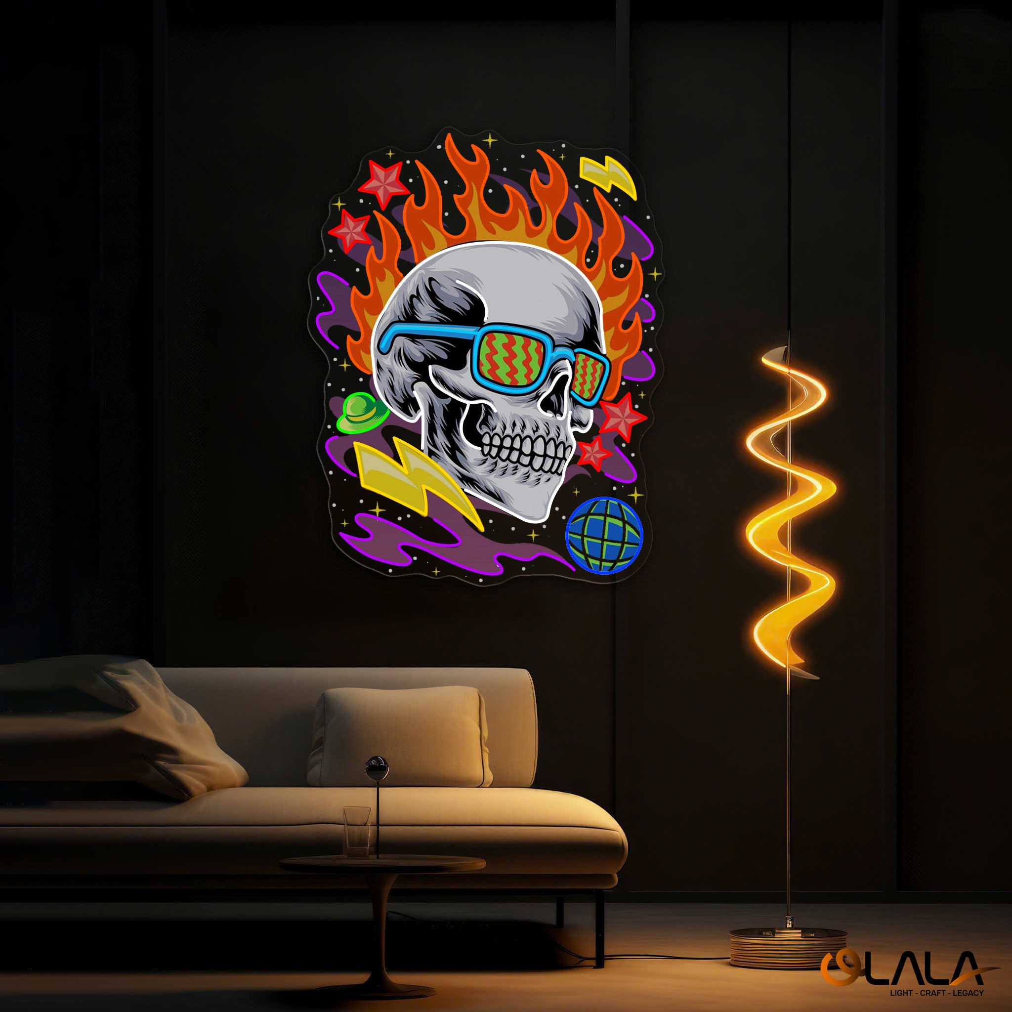 Neon Skull A Vivid Glow of Rebellion Neon Light Artwork