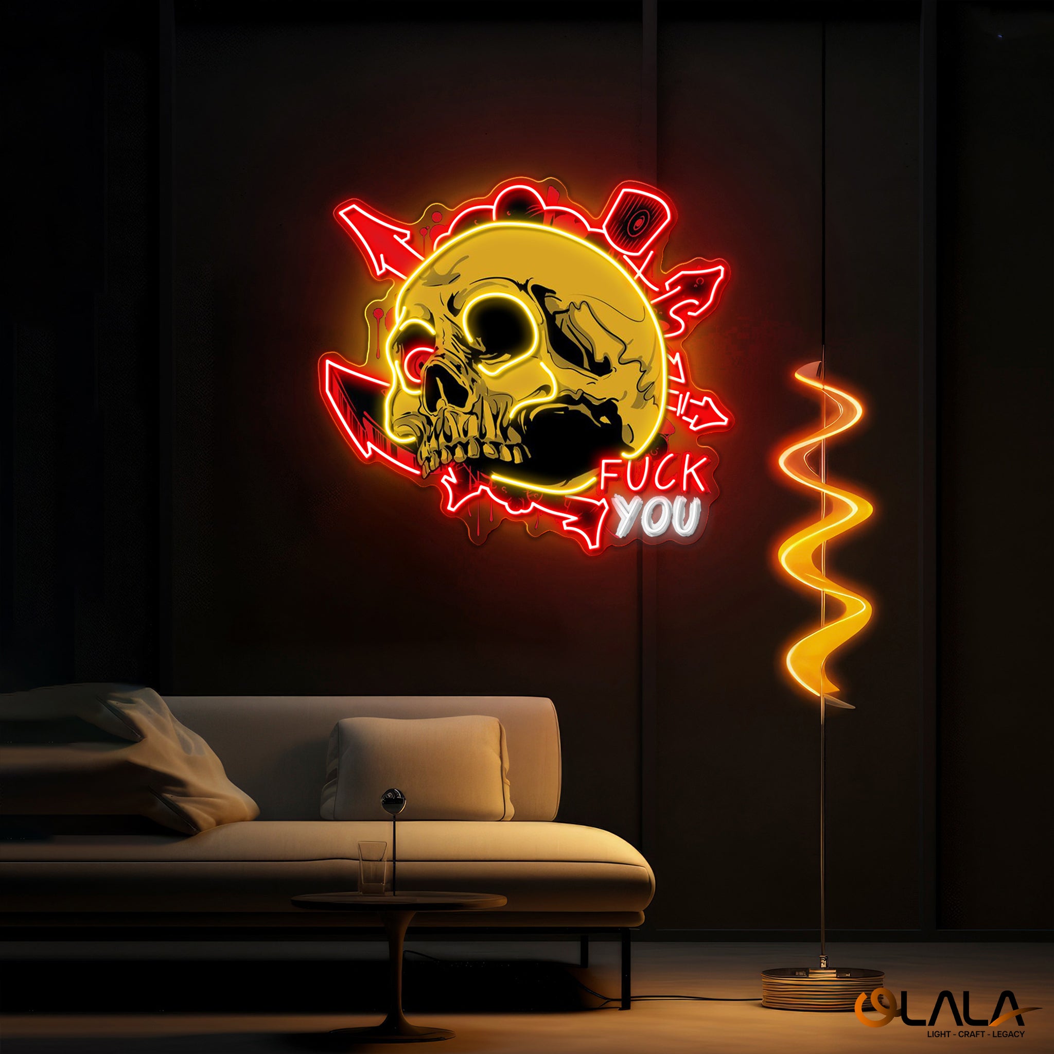 Dirty Skull With Graffity Neon Light Artwork