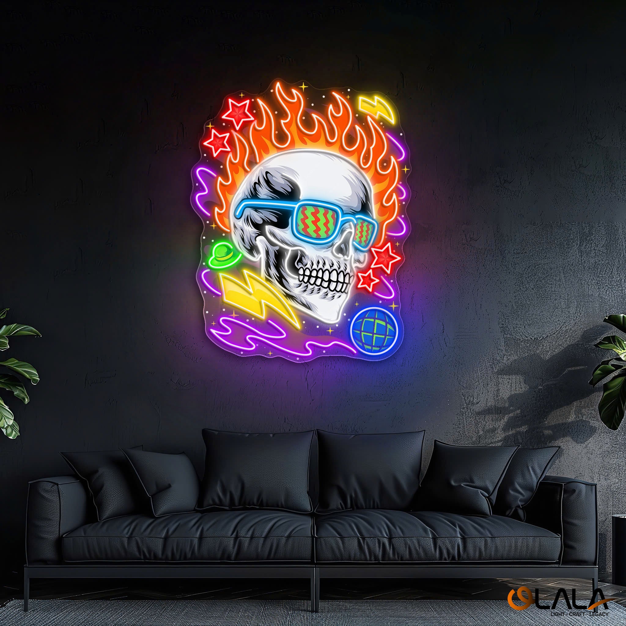 Neon Skull A Vivid Glow of Rebellion Neon Light Artwork