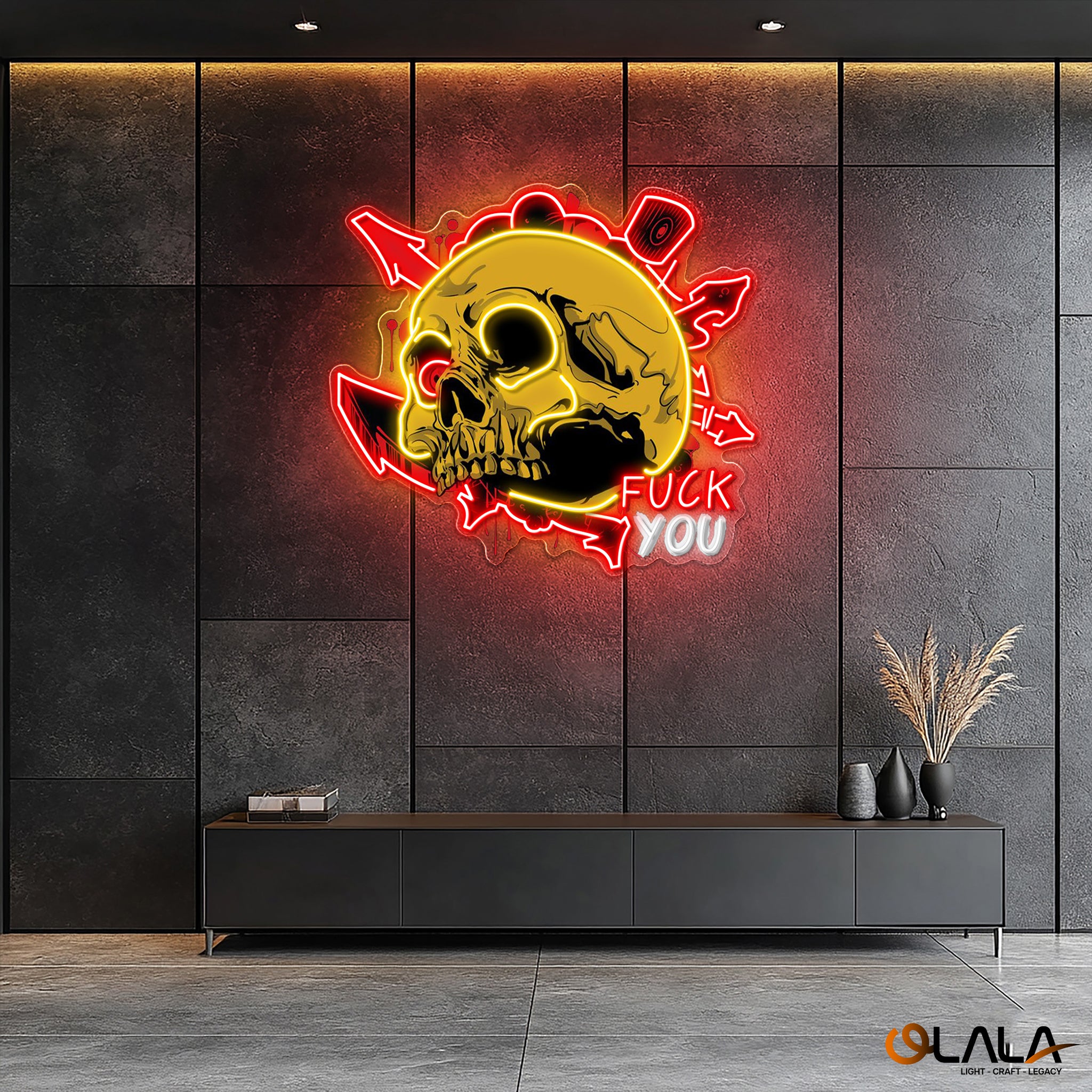Dirty Skull With Graffity Neon Light Artwork