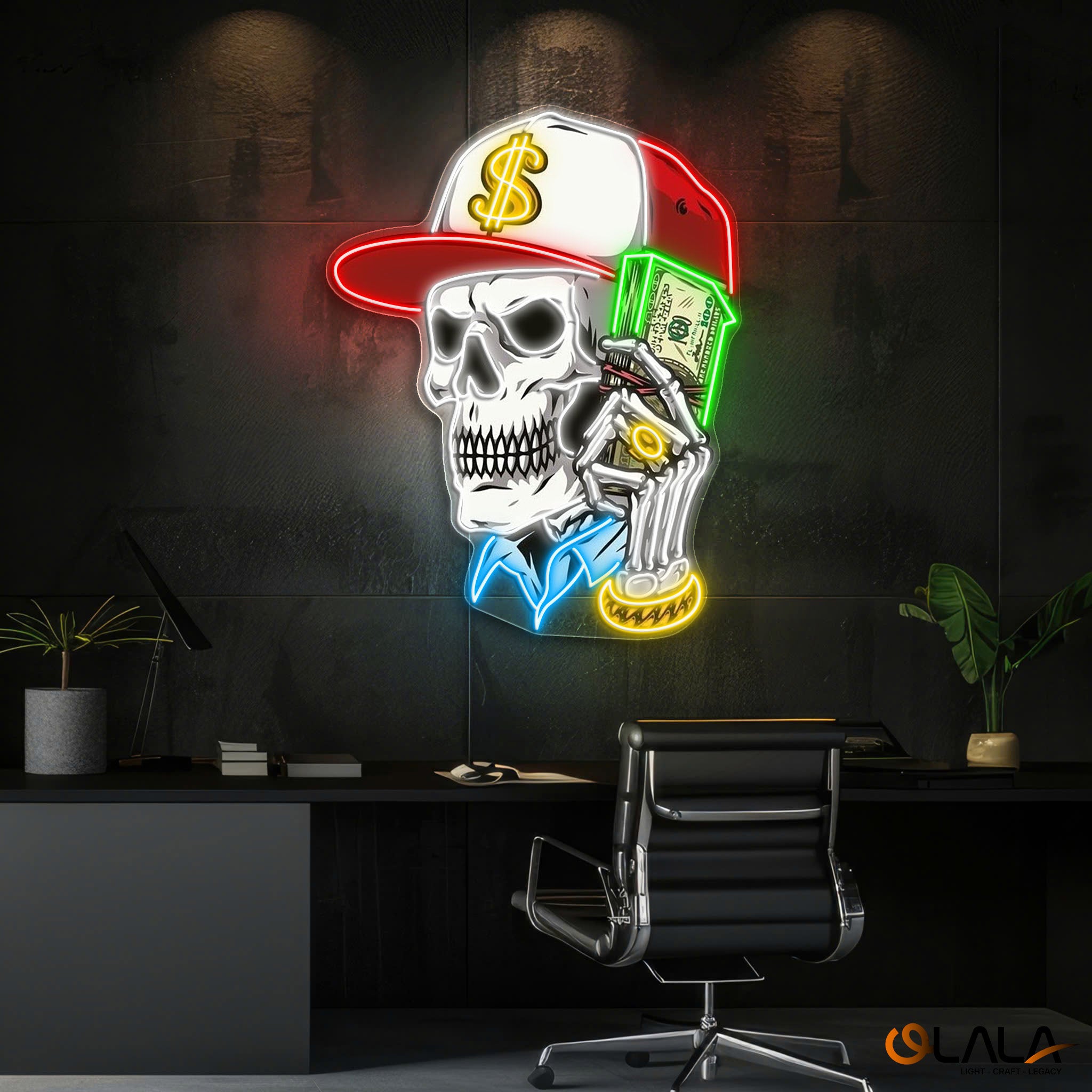 Skull & Dollar Dreams Neon Light Artwork