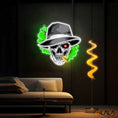 Load image into Gallery viewer, Skull, Hat & Smoke in the Neon Glow Neon Sign Light Artwork
